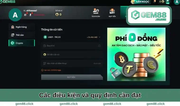 Rút Tiền GEM88 2 Các điều kiện và quy định cần đạt
