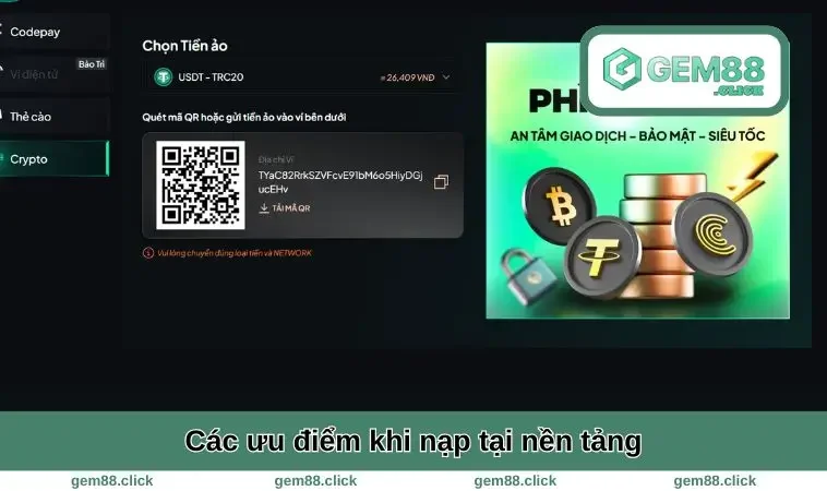 Nạp Tiền GEM88 2 Các ưu điểm khi nạp tại nền tảng